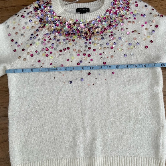 Halogen® Sequin Detail Festive, Holiday, party Sweater, 3/4 sleeve - Picture 4 of 5